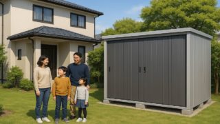 沼津市の住宅に施工された屋外用物置イメージ