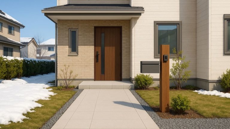 帯広市の戸建て外構に施工された玄関アプローチのイメージ