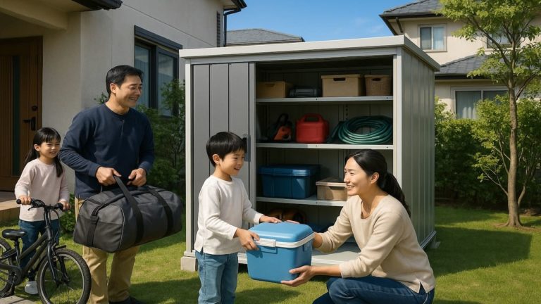 大分県の住宅に施工された屋外用物置イメージ