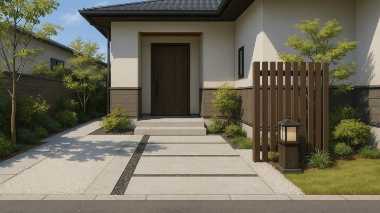 岡山県の戸建て外構に施工された玄関アプローチのイメージ