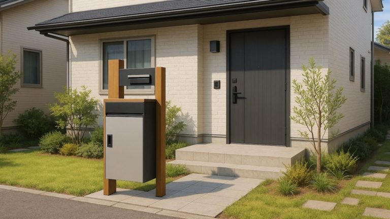 岡山県の戸建て外構に施工された宅配ボックスのイメージ
