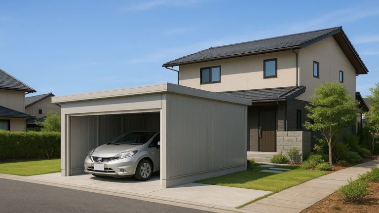 岡山県の住宅に施工された車庫ガレージのイメージ