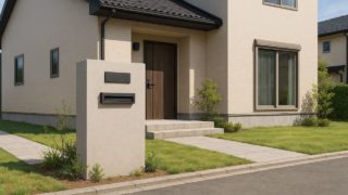 【岡山県】門柱の工事費用|低予算で満足するための方法 岡山県の戸建て外構に施工された門柱のイメージ