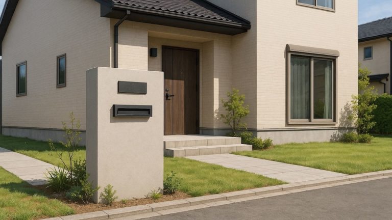 岡山県の戸建て外構に施工された門柱のイメージ