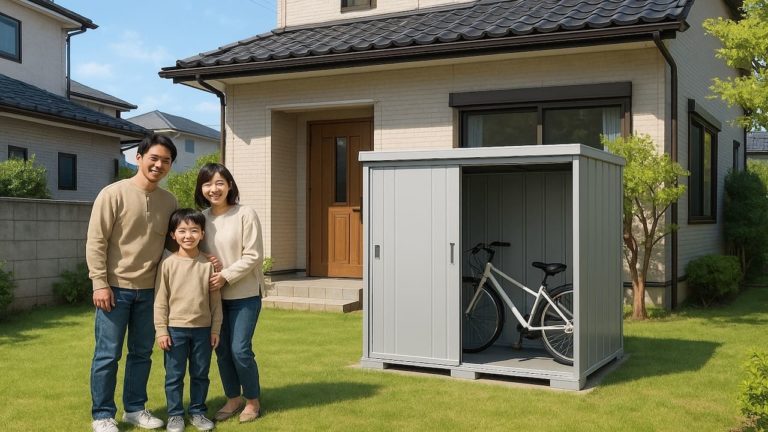 岡山県の住宅に施工された屋外用物置イメージ