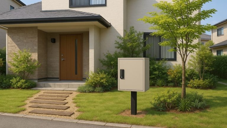 岡崎市の戸建て外構に施工された宅配ボックスのイメージ
