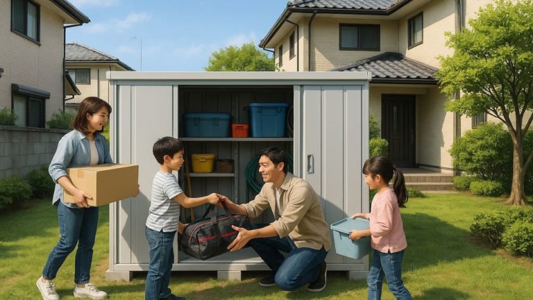 大牟田市の住宅に施工された屋外用物置イメージ