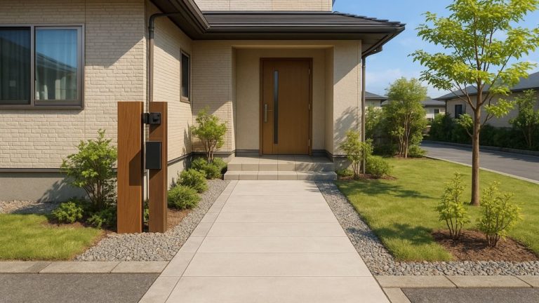 尾道市の戸建て外構に施工された玄関アプローチのイメージ