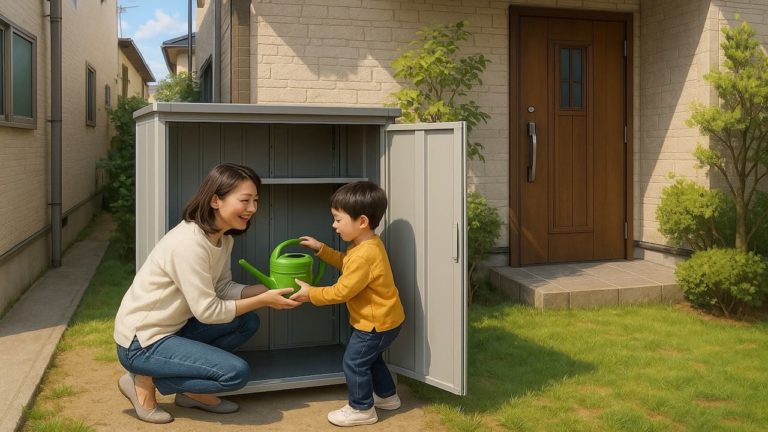 大阪府の住宅に施工された屋外用物置イメージ