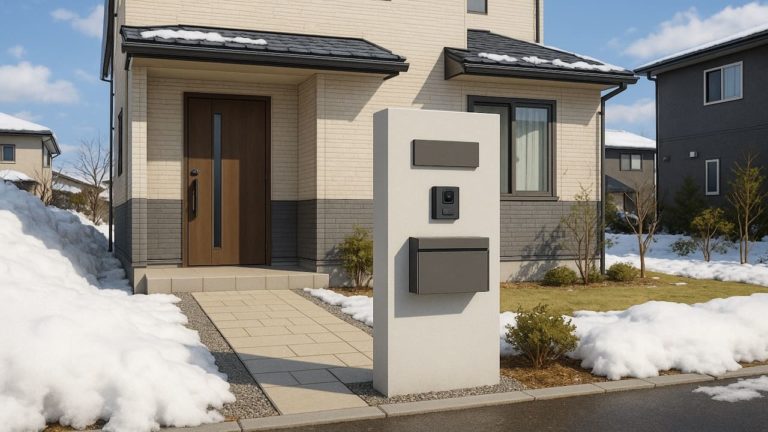 奥州市の戸建て外構に施工された門柱のイメージ