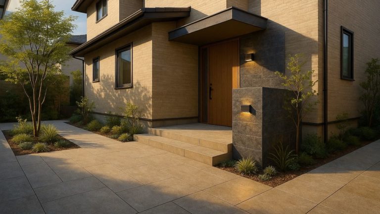 太田市の戸建て外構に施工された玄関アプローチのイメージ