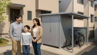 【大津市】物置を安くおしゃれに!低予算で叶えるコツ 大津市の住宅に施工された屋外用物置イメージ