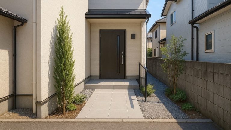 相模原市の戸建て外構に施工された玄関アプローチのイメージ