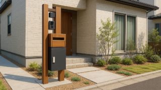 【相模原市】宅配ボックスの総額相場|鍵・ダイヤルの選定ミス防止 相模原市の戸建て外構に施工された宅配ボックスのイメージ