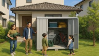 西条市の住宅に施工された屋外用物置イメージ