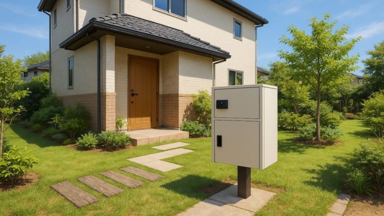 埼玉県の戸建て外構に施工された宅配ボックスのイメージ