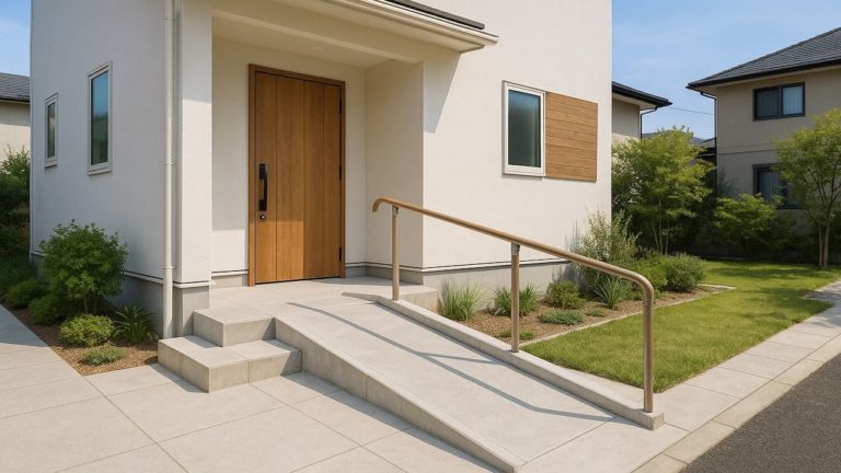 坂戸市の戸建て外構に施工された玄関アプローチのイメージ