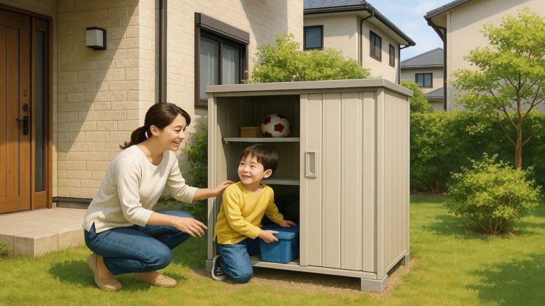 堺市の住宅に施工された屋外用物置イメージ