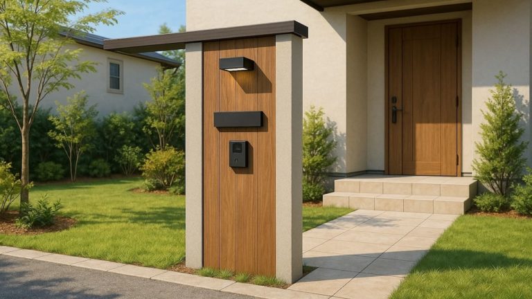 佐久市の戸建て外構に施工された門柱のイメージ