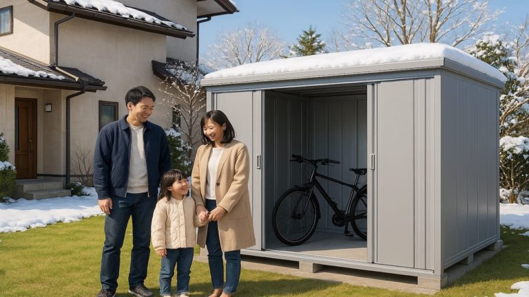 佐久市の住宅に施工された屋外用物置イメージ