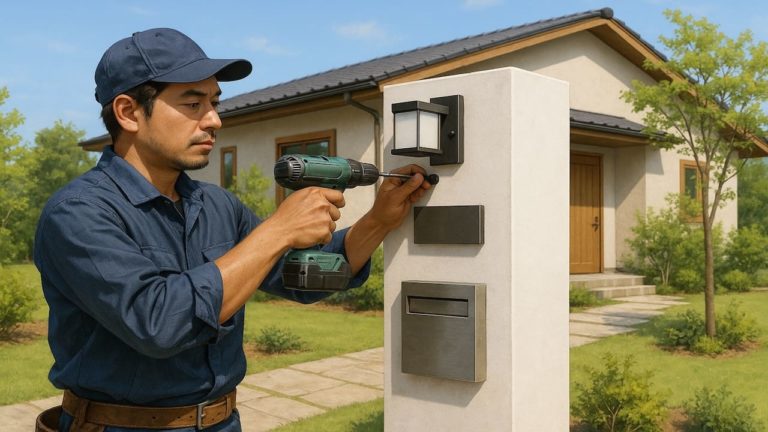 三田市の戸建て外構に施工された門柱のイメージ