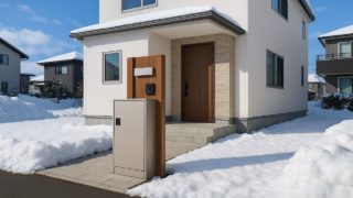 【札幌市】宅配ボックスの総額相場|鍵・ダイヤルの選定ミス防止 札幌市の戸建て外構に施工された宅配ボックスのイメージ