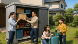 佐世保市の住宅に施工された屋外用物置イメージ