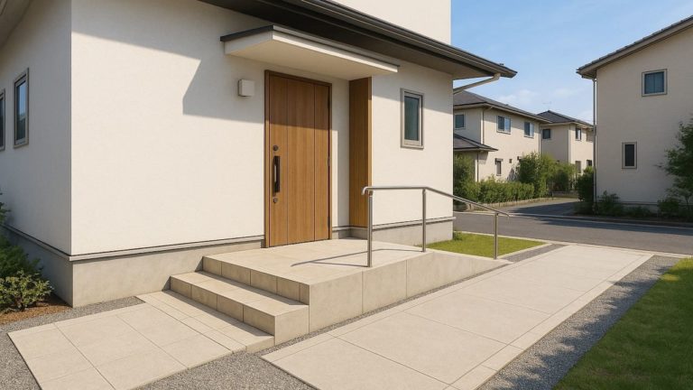 狭山市の戸建て外構に施工された玄関アプローチのイメージ