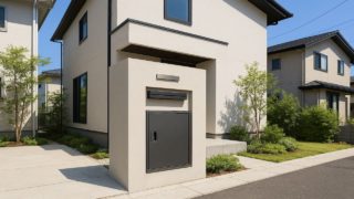 【狭山市】宅配ボックスの総額相場|鍵・ダイヤルの選定ミス防止 狭山市の戸建て外構に施工された宅配ボックスのイメージ
