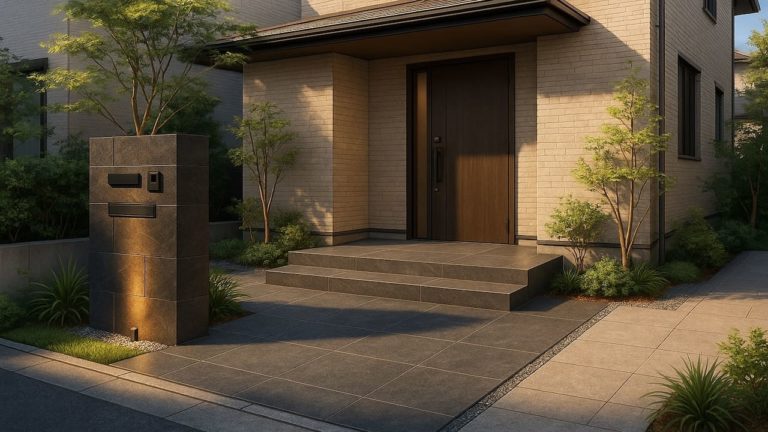 瀬戸市の戸建て外構に施工された玄関アプローチのイメージ