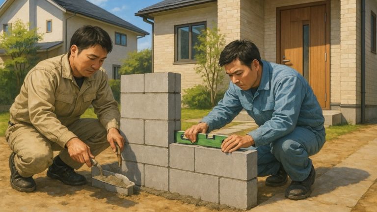 滋賀県の戸建て外構に施工された門柱のイメージ