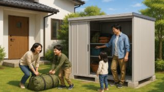 島田市の住宅に施工された屋外用物置イメージ