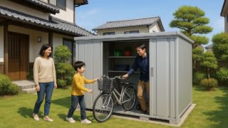 【島根県】屋外物置を安く設置するコツ|コスパ重視の選び方 島根県の住宅に施工された屋外用物置イメージ