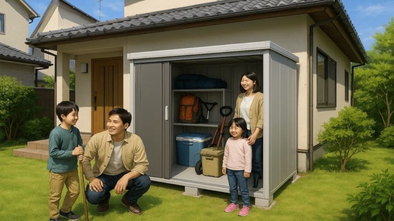 下関市の住宅に施工された屋外用物置イメージ