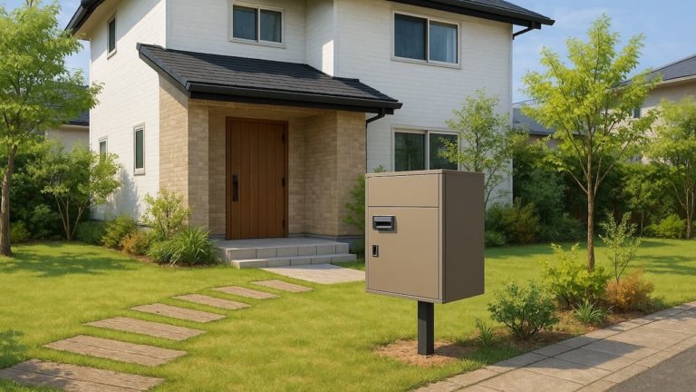 静岡県の戸建て外構に施工された宅配ボックスのイメージ
