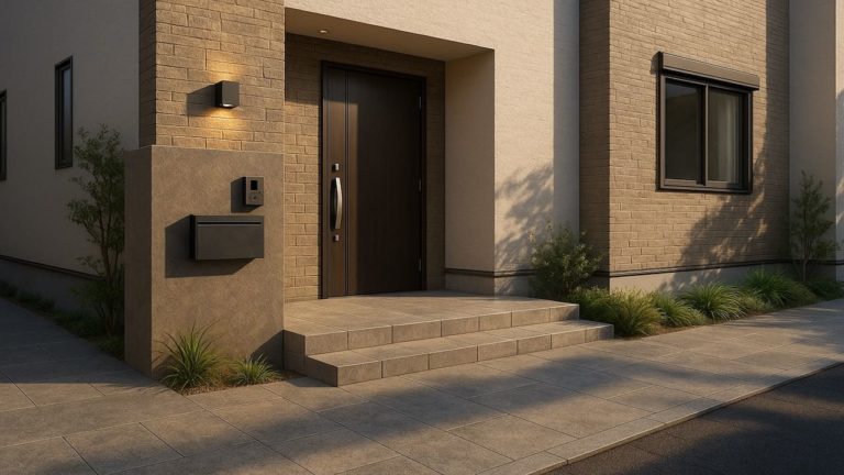 草加市の戸建て外構に施工された玄関アプローチのイメージ