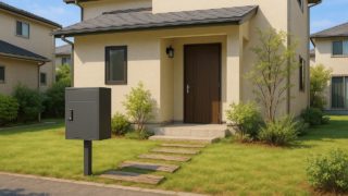 【草加市】宅配ボックスの価格帯|外観を損ねないスッキリ納まり 草加市の戸建て外構に施工された宅配ボックスのイメージ