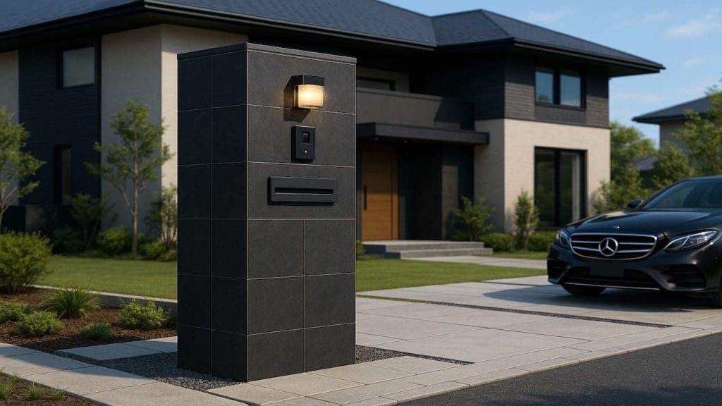 草加市の戸建て外構に施工された門柱のイメージ