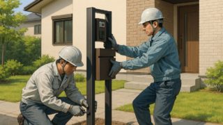 【吹田市】門柱の費用相場|外構が快適になる理由 吹田市の戸建て外構に施工された門柱のイメージ