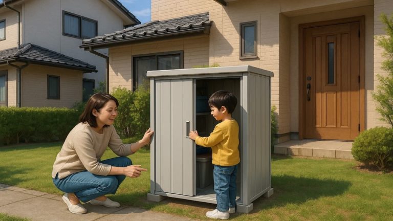 吹田市の住宅に施工された屋外用物置イメージ