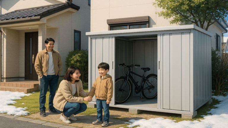 多治見市の住宅に施工された屋外用物置イメージ