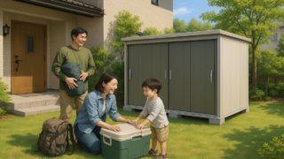 高浜市の住宅に施工された屋外用物置イメージ