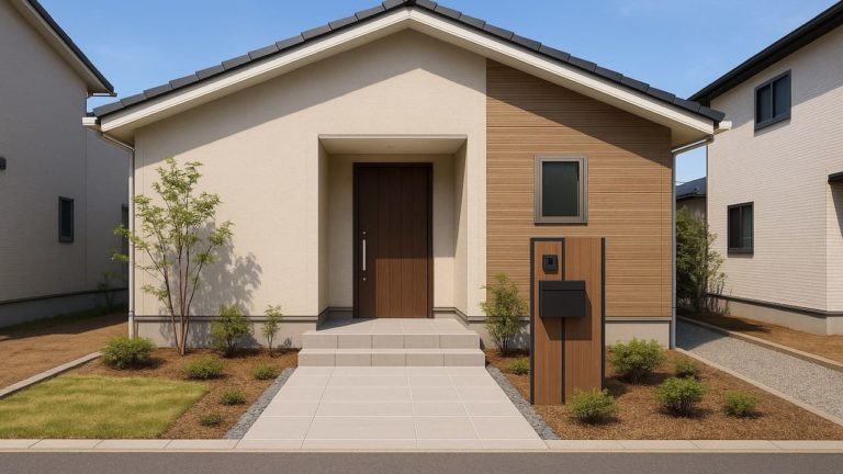 高松市の戸建て外構に施工された玄関アプローチのイメージ