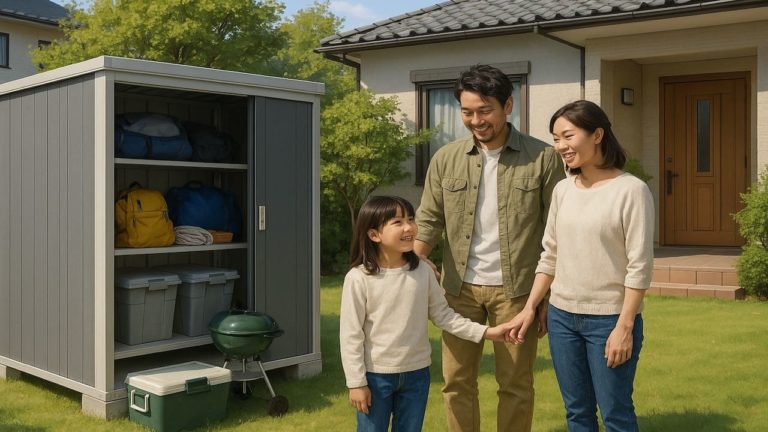 高松市の住宅に施工された屋外用物置イメージ