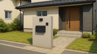 【高岡市】門柱の工事費用|見た目と機能を両立するコツ 高岡市の戸建て外構に施工された門柱のイメージ