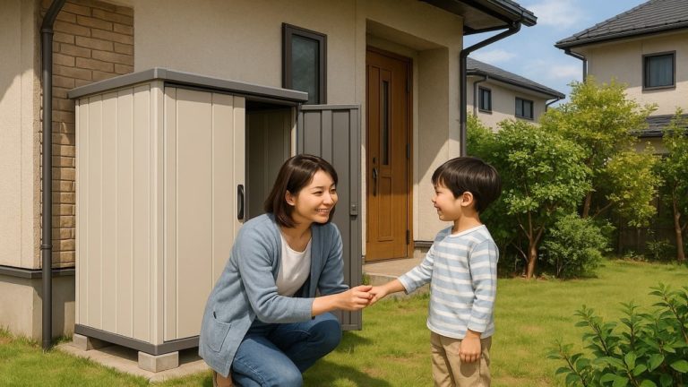 高槻市の住宅に施工された屋外用物置イメージ