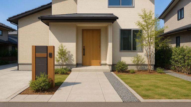 滝沢市の戸建て外構に施工された玄関アプローチのイメージ