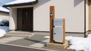 【滝沢市】宅配ボックスの価格目安|家事時短・再配達ゼロの理由 滝沢市の戸建て外構に施工された宅配ボックスのイメージ