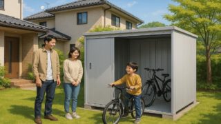 【田辺市】物置の工事相場はいくら?本体+基礎+施工の合計 田辺市の住宅に施工された屋外用物置イメージ