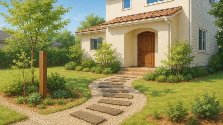 栃木県の戸建て外構に施工された玄関アプローチのイメージ